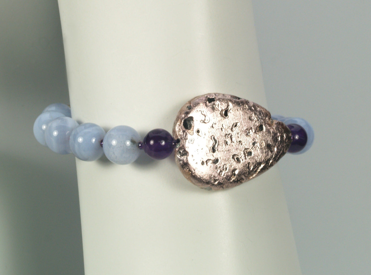 Sky Bright Bracelet - Amethyst, Blue Agate, and Hand-Gilded Silver on Lava Bracelet