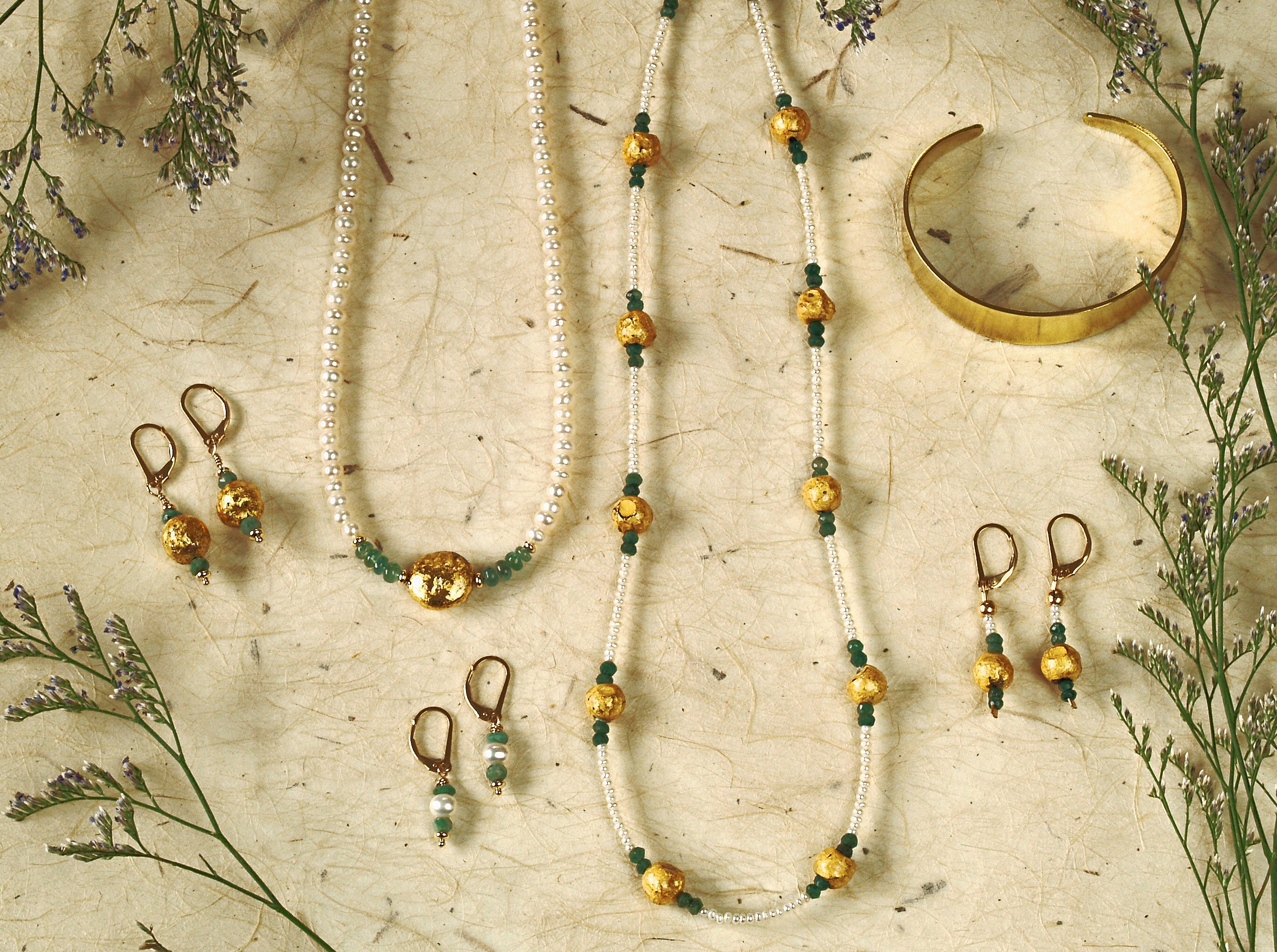 Emerald Embrace -Emerald and Pearl Lever Back Earrings SOLD