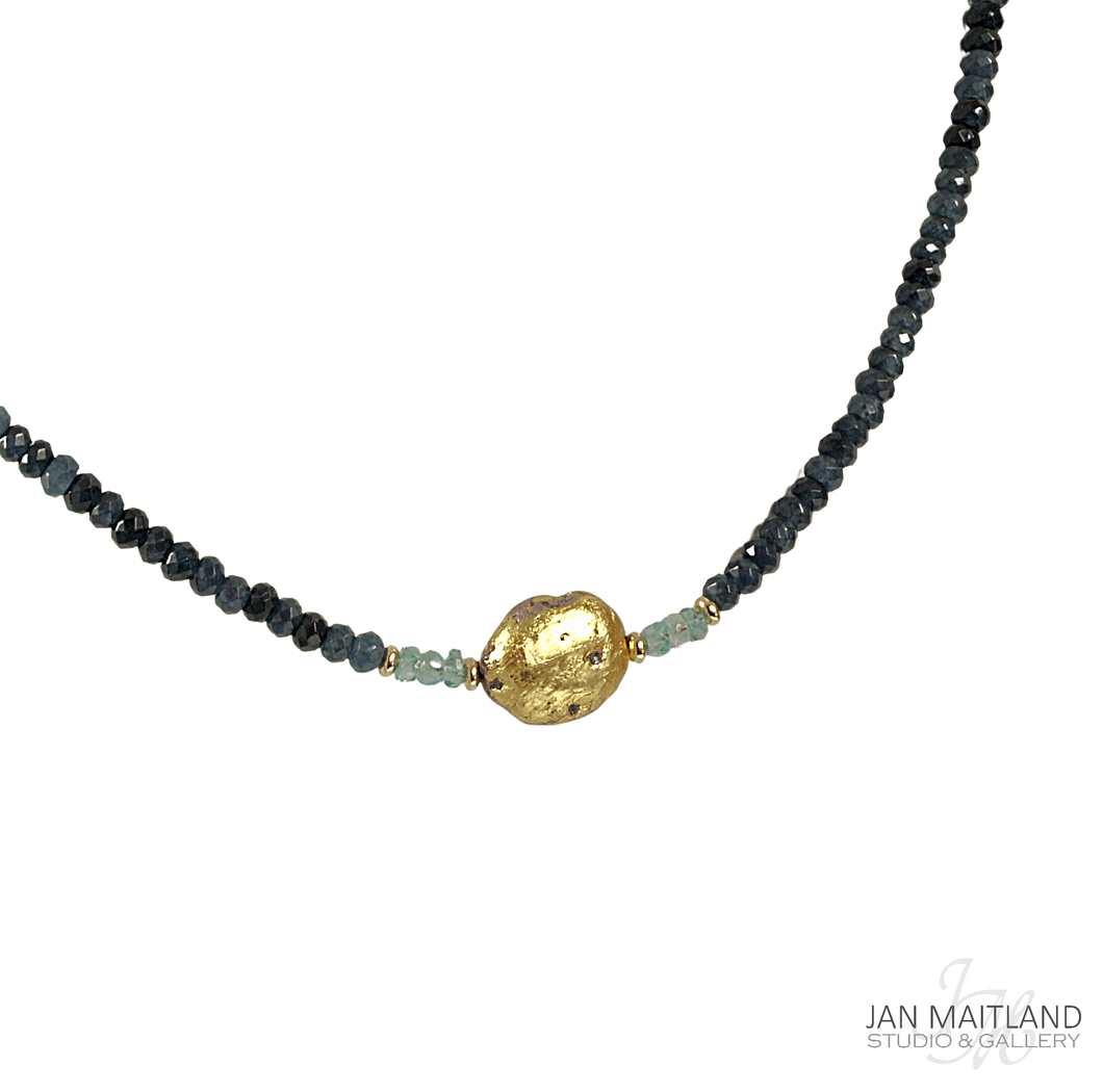 Blue Sparkle Onyx, Apatite and Gold Necklace