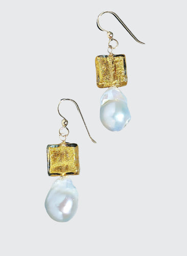 Champagne and Bubbles Baroque Pearl and Gold Earrings