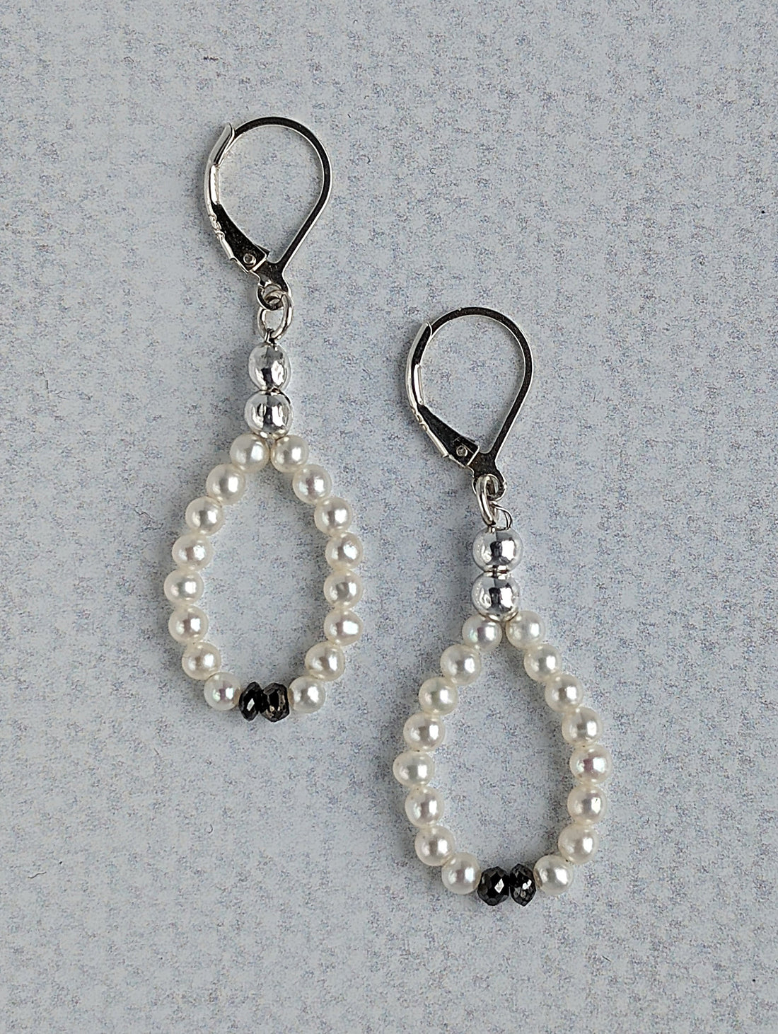 Champagne and Caviar Earrings - White Pearls and Black Diamonds