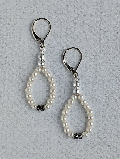 Champagne and Caviar Earrings - White Pearls and Black Diamonds
