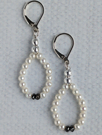 Champagne and Caviar Earrings - White Pearls and Black Diamonds