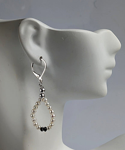 Champagne and Caviar Earrings - White Pearls and Black Diamonds