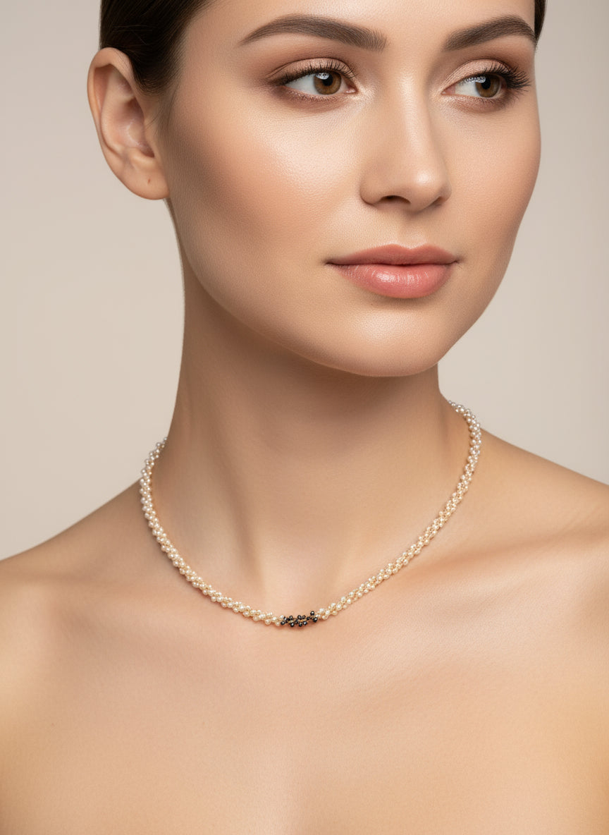 Champagne and Caviar Black Diamond and Pearl Necklace