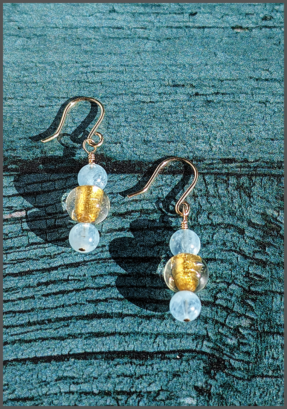 Lucky Glow Earrings - Aquamarine and Gold
