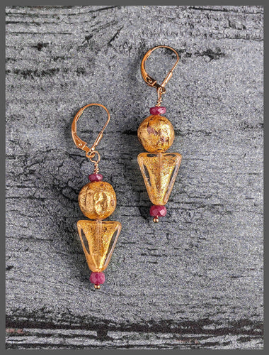 Ruby and Gold Venetian Earrings 