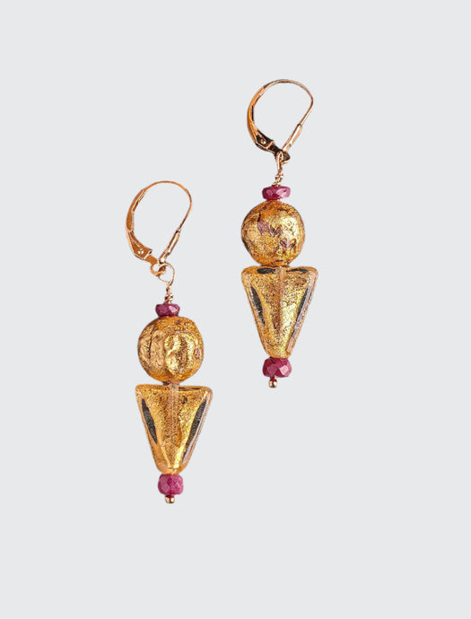 Ruby and Gold Venetian Earrings 