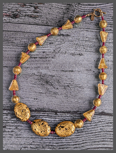 Ruby and Gold Venetian Glass Necklace 