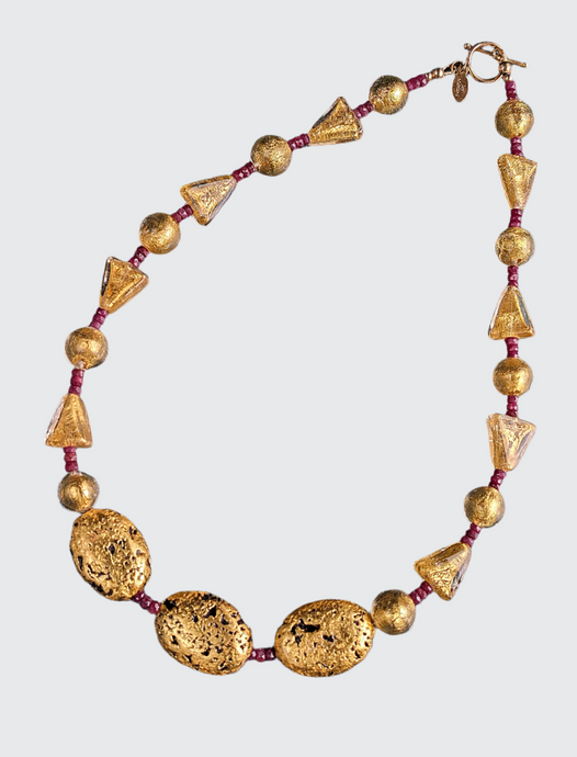 Ruby and Gold Venetian Glass Necklace 