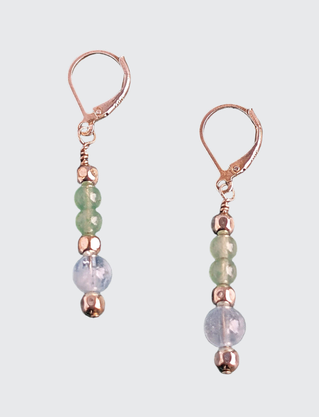 &quot;Spring Waters&quot; Earrings - Aquamarine, Aventurine, and Silver Beads, Sterling Lever Back Earring Wire.