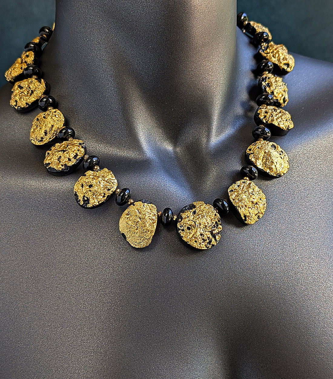Starburst Necklace -  Gold, Tektite, Onyx,