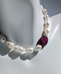 Romancing the Stone - Baroque Pearl and Ruby Necklace