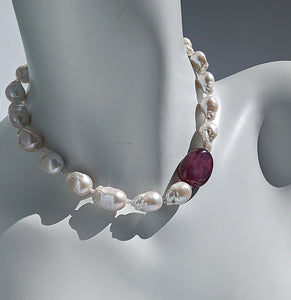 Romancing the Stone - Baroque Pearl and Ruby Necklace