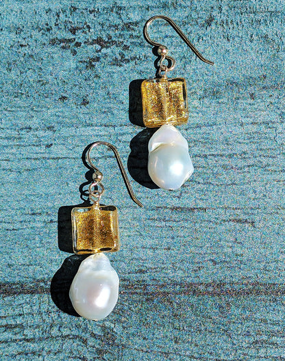 Champagne and Bubbles Baroque Pearl and Gold Earrings