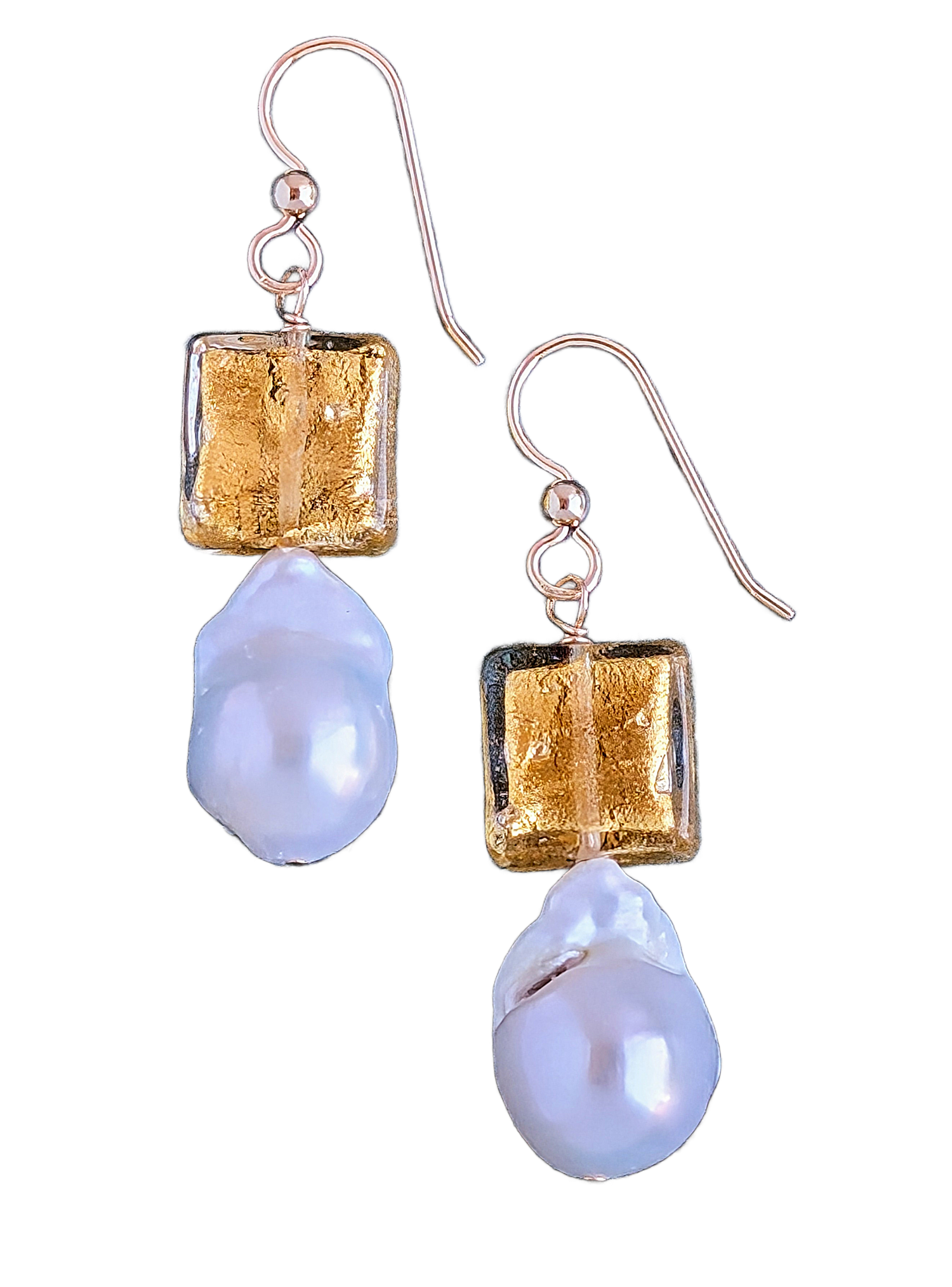 Champagne and Bubbles Baroque Pearl and Gold Earrings
