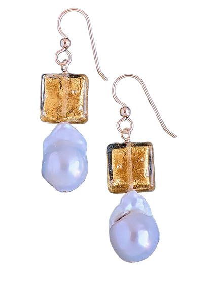 Champagne and Bubbles Baroque Pearl and Gold Earrings