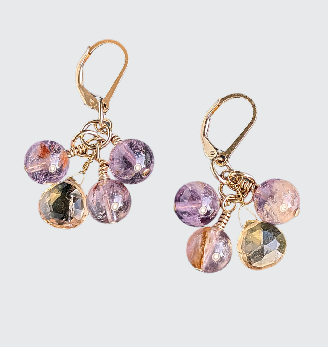 Cluster Glow - Ametrine, Super 7, Gold Earrings