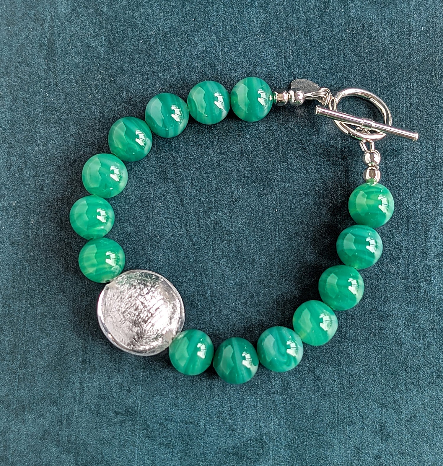 Green Lace Agate and Silver Bracelet
