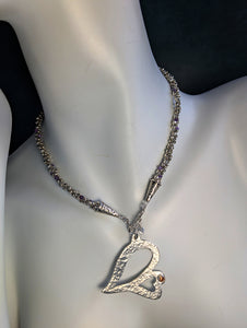 Hearts Necklace - Sterling Silver, Amethysts, Topaz