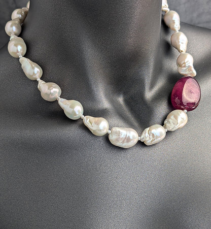 Romancing the Stone - Baroque Pearl and Ruby Necklace