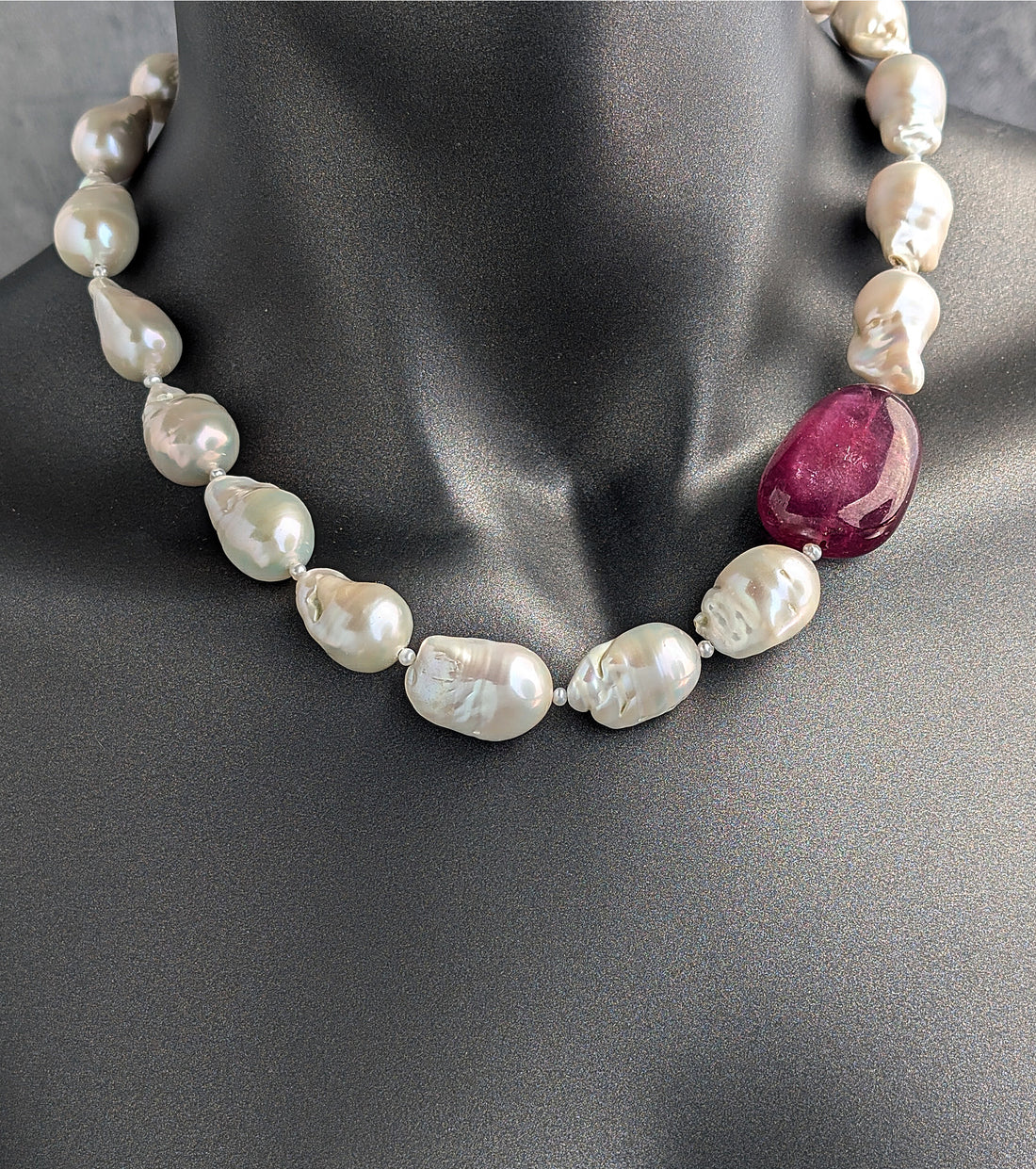 Romancing the Stone - Baroque Pearl and Ruby Necklace