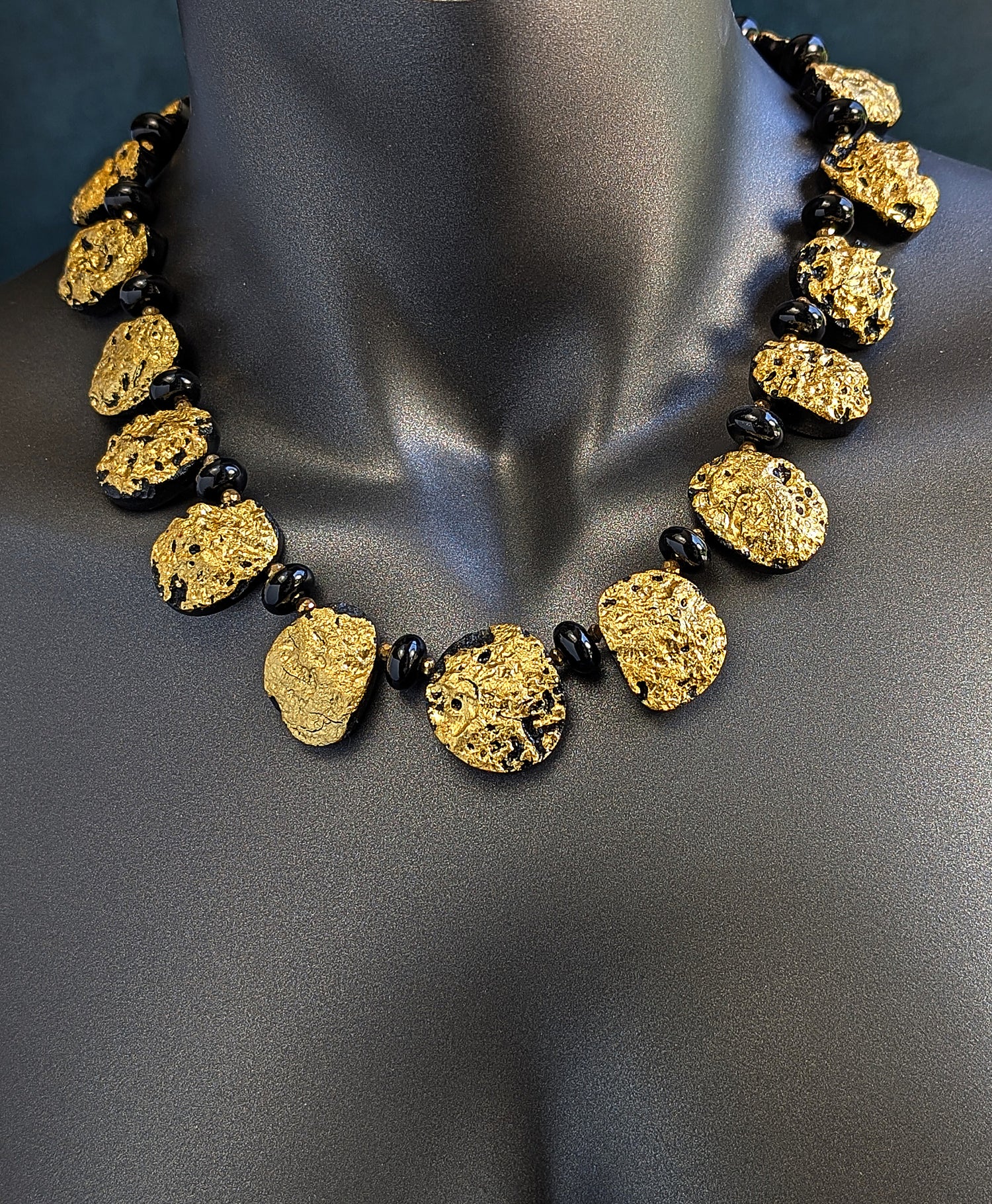 Starburst Necklace -  Gold, Tektite, Onyx,
