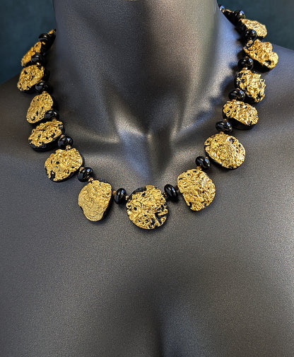 Starburst Necklace -  Gold, Tektite, Onyx,