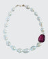 White Baroque Pearl and Ruby Necklace with 14 Karat Gold hook and eye clasp.