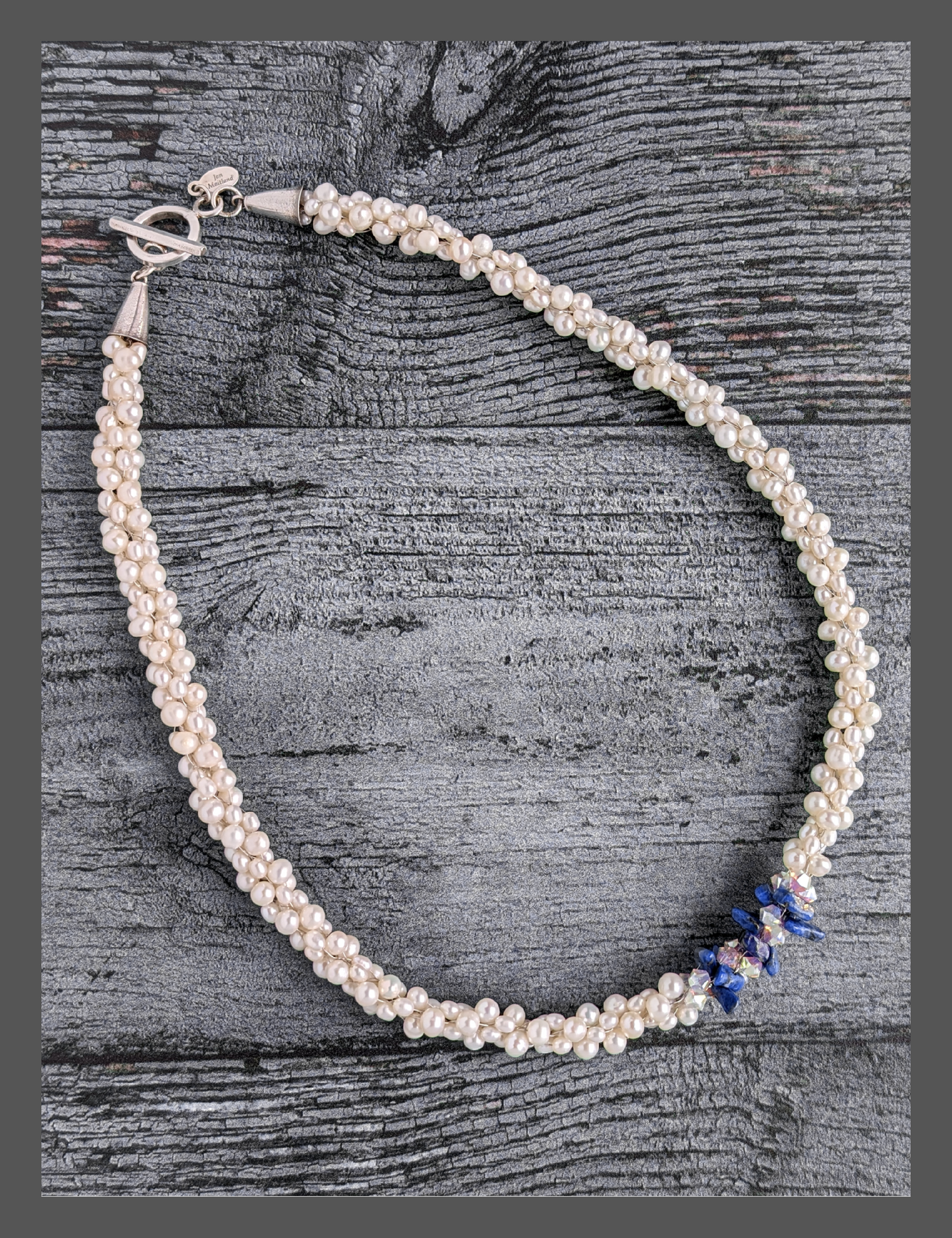 &quot;Something Blue&quot; Lapis Lazuli, Swarovski Crystal and Pearl Kumihimo Necklace