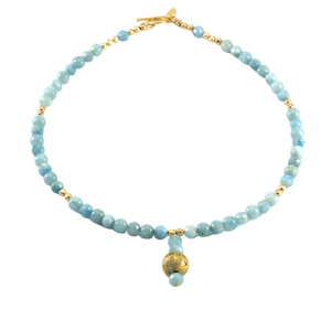 aquamarine and gold gilded round lava pendant necklace