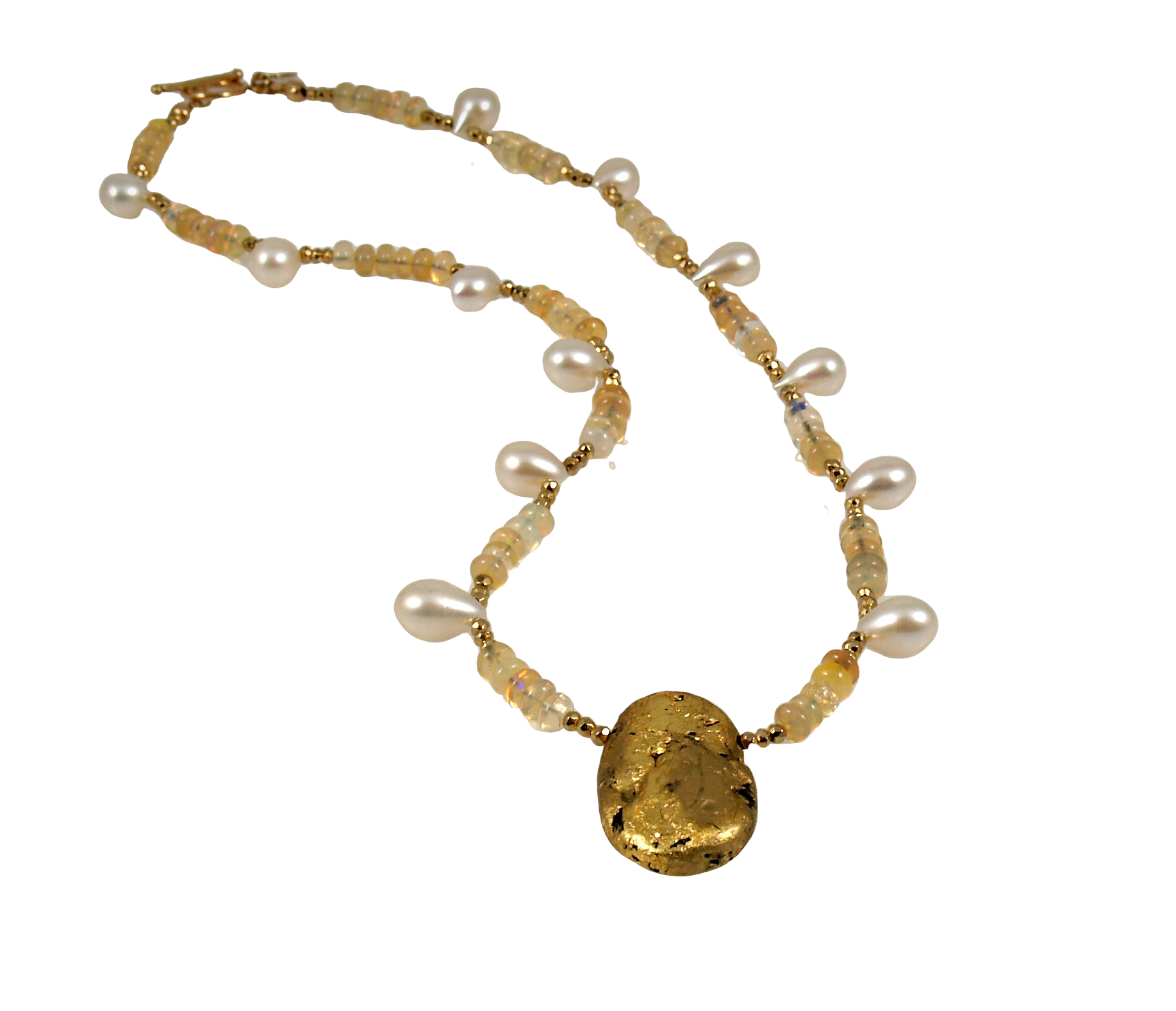 Aria Glow  - Gold, Opals, and Pearl Necklace