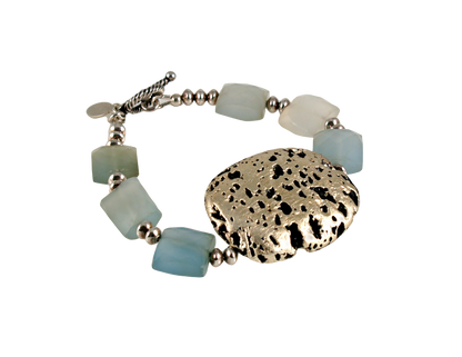white gold and blue chalcedony bracelet with silver toggle clasp