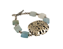 Load image into Gallery viewer, white gold and blue chalcedony bracelet with silver toggle clasp
