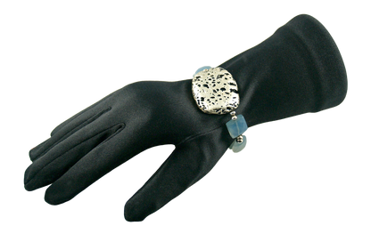 Baby Blue Glow Bracelet in Chalcedony and White Gold Gilded Leaf On Lava Stone