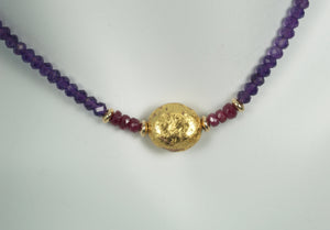Be Mine Necklace in Faceted Ruby and Amethyst with Gold Center Stone