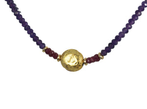 sparkly amethyst, gold and ruby necklace