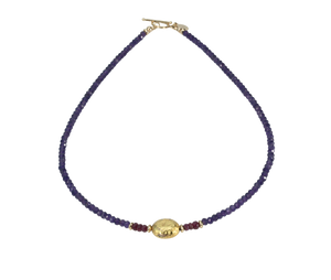 Be Mine Necklace in Faceted Ruby and Amethyst with Gold Center Stone