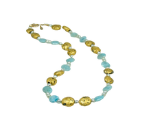 Load image into Gallery viewer, larimar, gold and pearl necklace