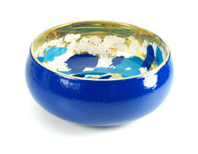 Load image into Gallery viewer, Blue and gold gilded glass art bowl with aqua color in the design