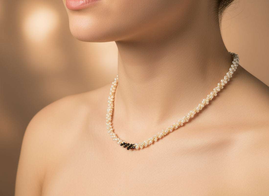 Champagne and Caviar Black Diamond and Pearl Necklace