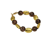 Load image into Gallery viewer, lamp work Czech glass and gold gilded lava bracelet