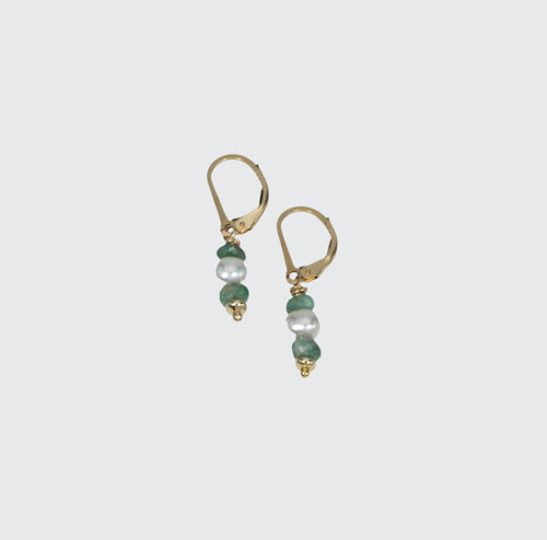 Emerald Embrace -Emerald and Pearl Lever Back Earrings SOLD