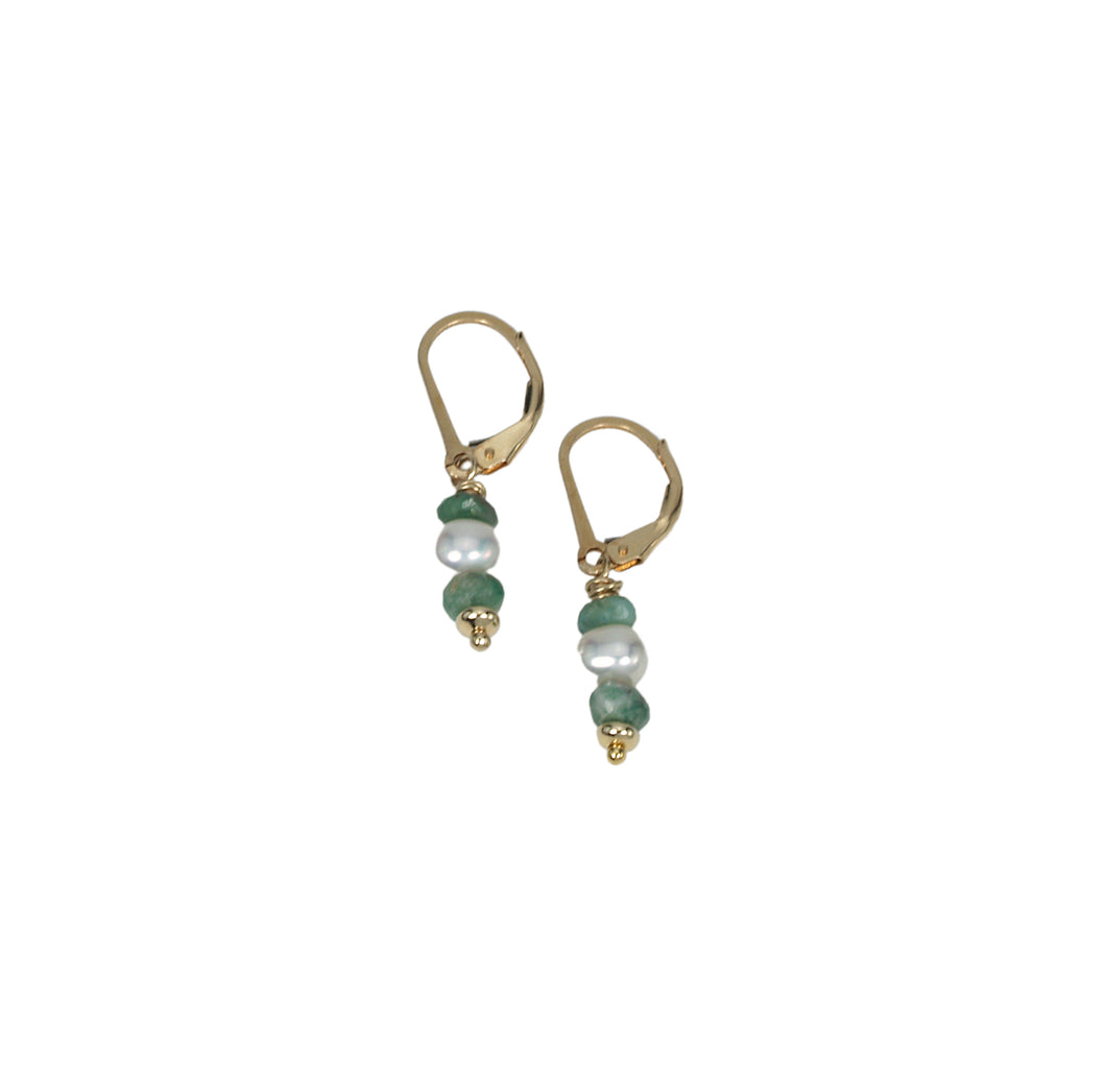 Emerald Embrace -Emerald and Pearl Lever Back Earrings