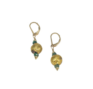Emerald Hug - Emerald and Gold Lever Back Earrings