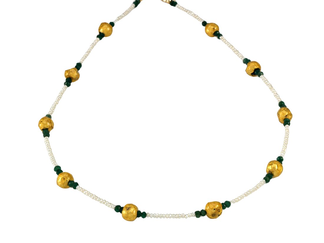 Emerald Kisses - Emerald, Gold, and Pearl Necklace -SOLD