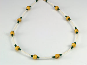 Emerald Kisses - Emerald, Gold, and Pearl Necklace