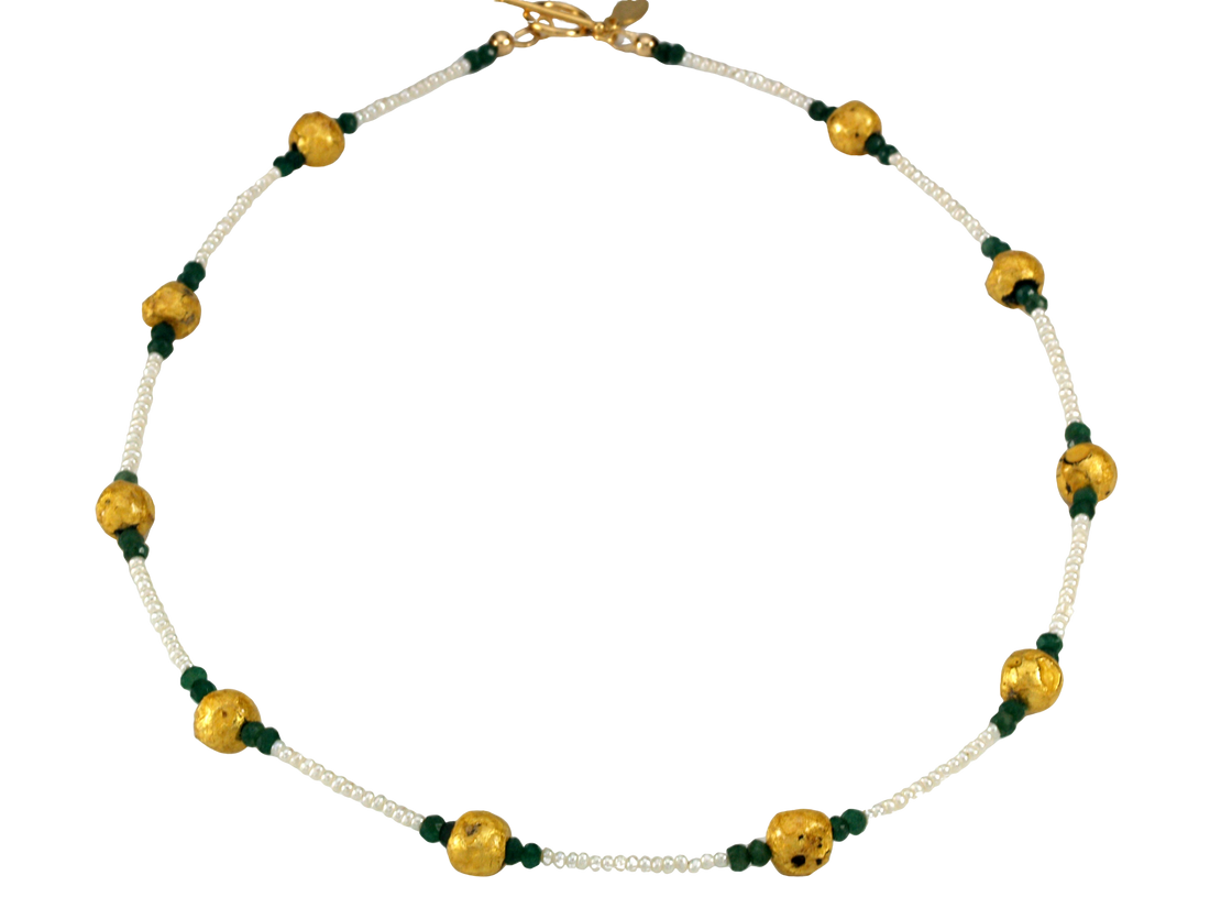 Emerald Kisses - Emerald, Gold, and Pearl Necklace -SOLD