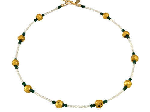 Emerald Kisses - Emerald, Gold, and Pearl Necklace -SOLD