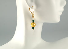 Load image into Gallery viewer, Emerald Kisses - Emerald, Gold and Pearl Earrings